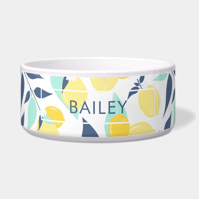 Yellow and Mint Lemons Pattern Bowl (Front)