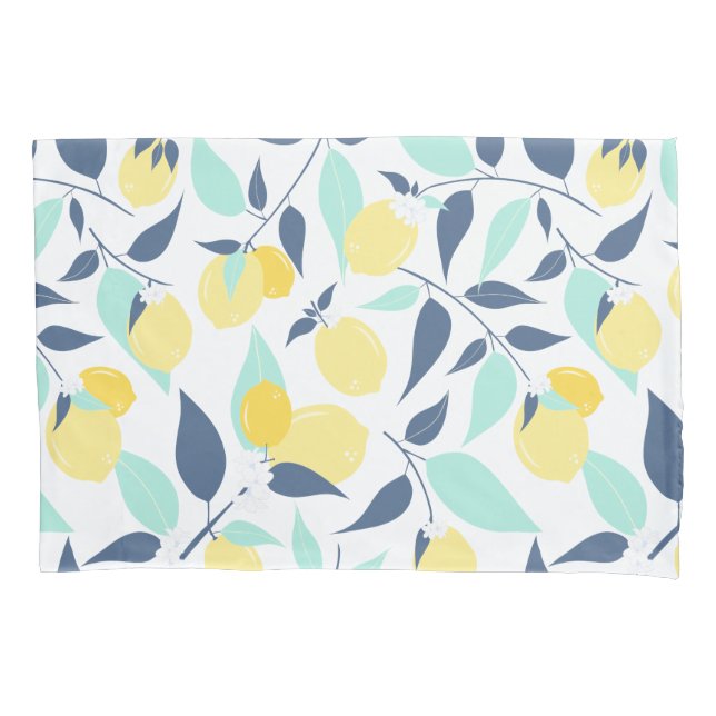 Yellow and Mint Lemons Pattern Pillow Case (Front)