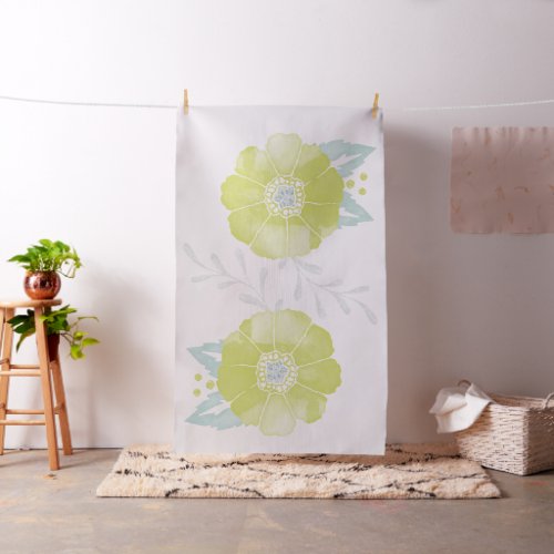 Yellow and Mint Rustic Floral Pattern Fabric