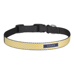 Yellow and Navy Blue Chevron Monogram Pet Collar