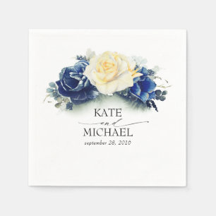 Yellow and Navy Blue Floral Wedding Napkins