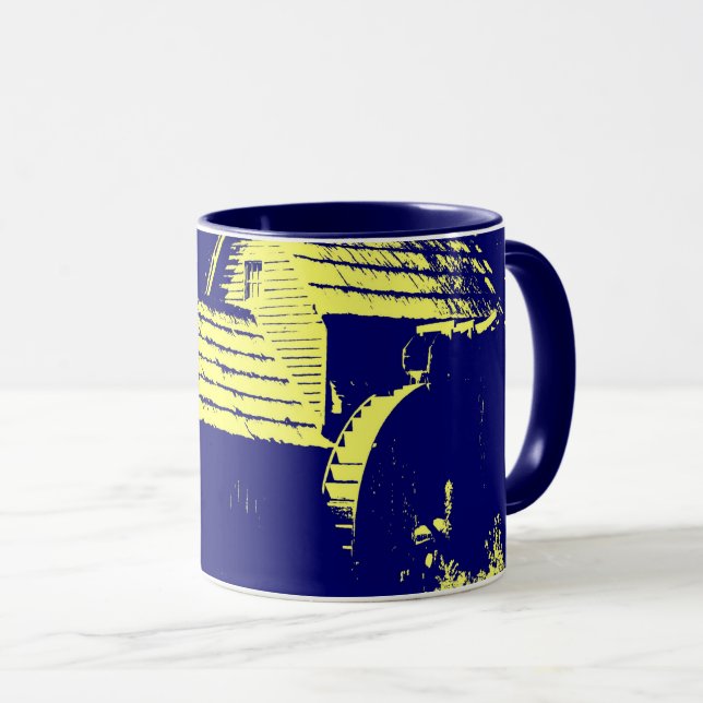 Yellow and Navy Blue Mabry Mill Mug (Front Right)