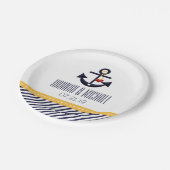 Yellow and Navy Blue Nautical Anchor Wedding Paper Plates (Angled)