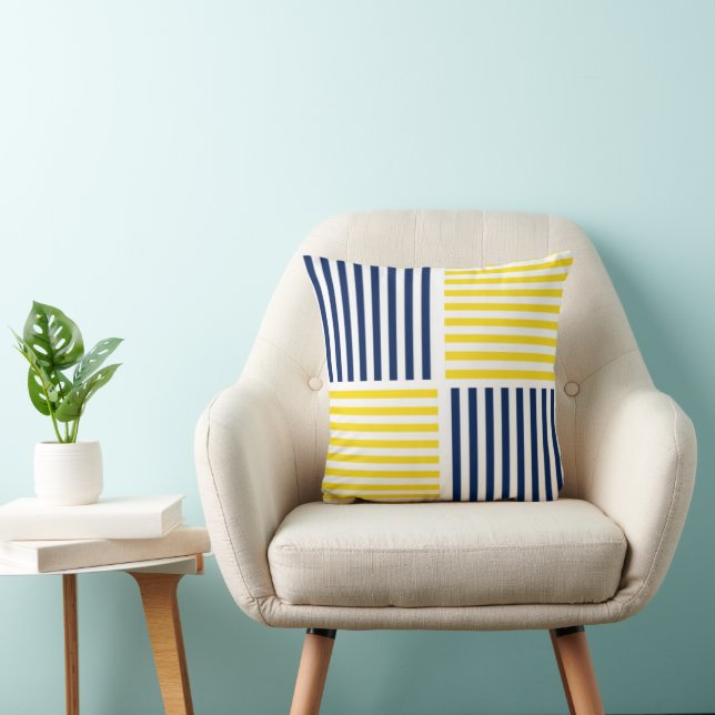 Yellow and Navy Blue Nautical Stripe Pillow (Chair)