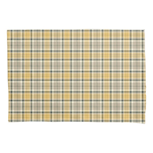 Yellow and Navy Blue Plaid Pattern Pillowcase (Front)