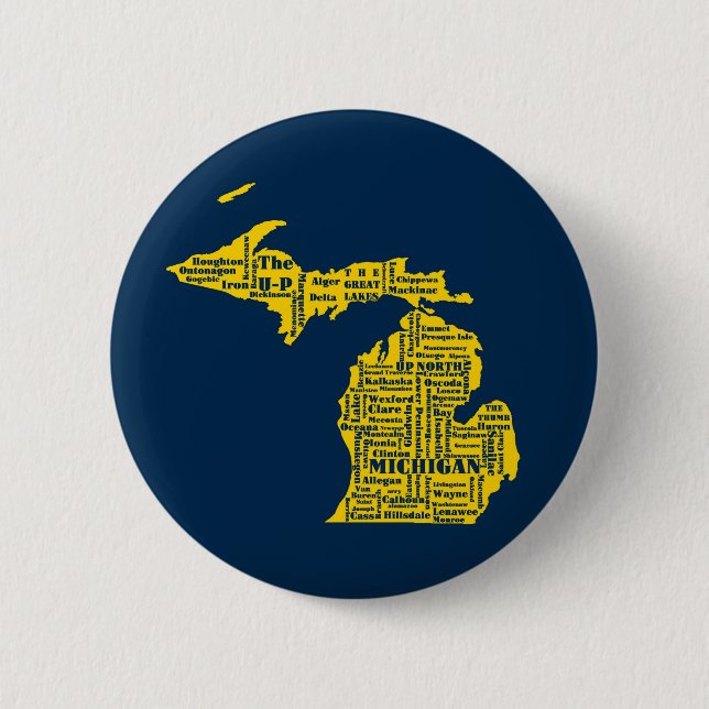Yellow and Navy Blue State of Michigan cities Button (Front)