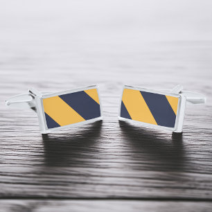 Yellow and Navy Blue Stripes Cufflinks