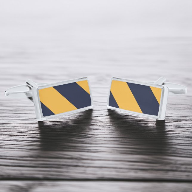 Yellow and Navy Blue Stripes Cufflinks (Creator Uploaded)