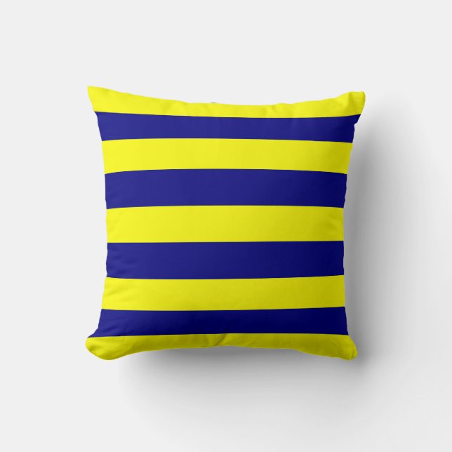 Yellow and Navy Blue Stripes  Throw Pillow (Front)