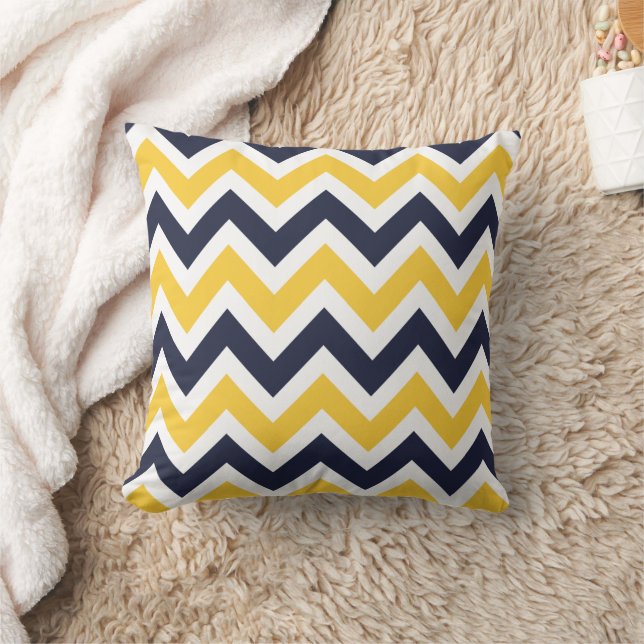 Yellow and Navy Chevron Throw Pillow (Blanket)