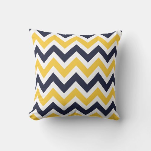 Yellow and Navy Chevron Throw Pillow