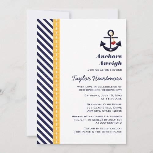 Yellow and Navy Nautical Bridal Shower Invitations