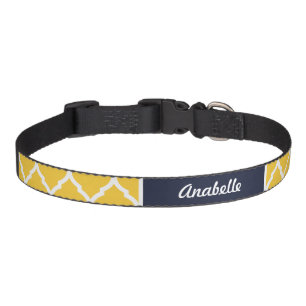 Yellow and Navy Quatrefoil Monogram Pet Collar
