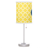 Yellow and Navy Quatrefoil Pattern Custom Monogram Table Lamp (Left)