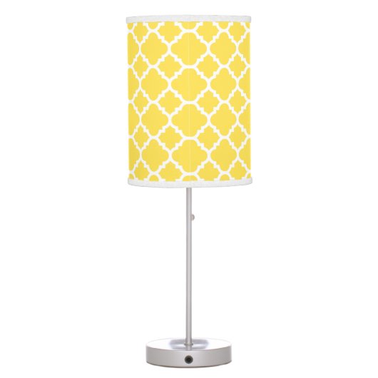 Yellow and Navy Quatrefoil Pattern Custom Monogram Table Lamp (Back)