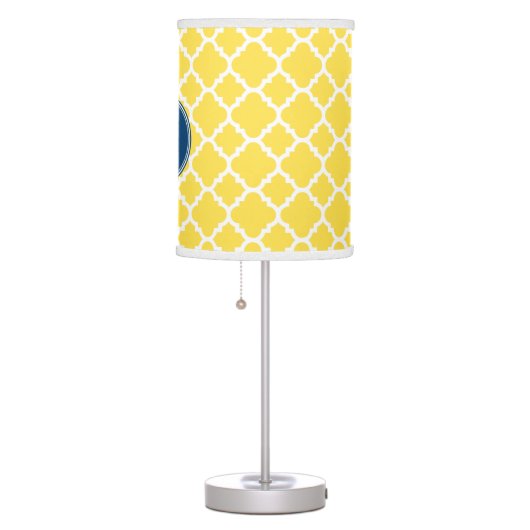 Yellow and Navy Quatrefoil Pattern Custom Monogram Table Lamp (Right)