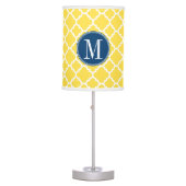 Yellow and Navy Quatrefoil Pattern Custom Monogram Table Lamp (Front)