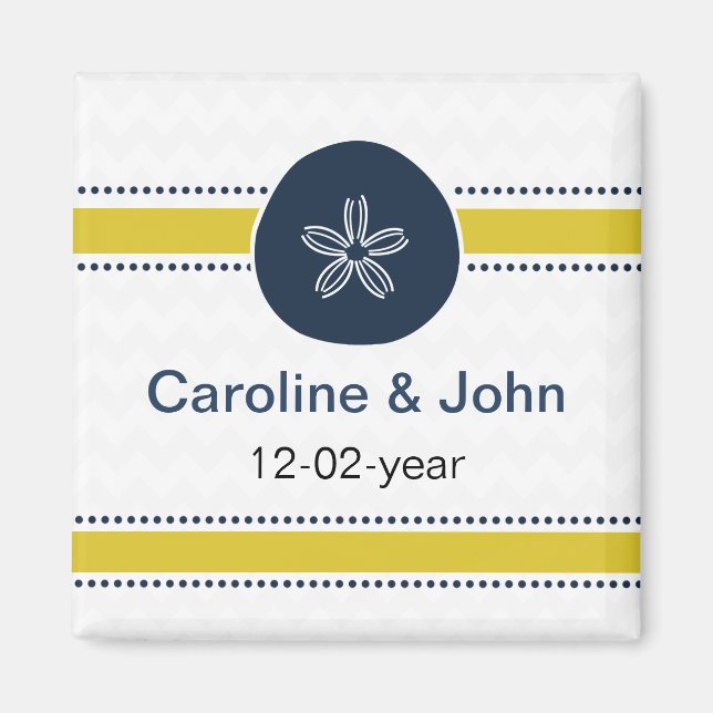 Yellow and Navy Sand Dollar Beach Wedding Design Magnet (Front)