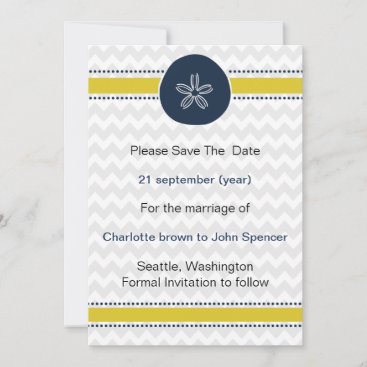 Yellow and Navy Sand Dollar Beach Wedding Design Save The Date