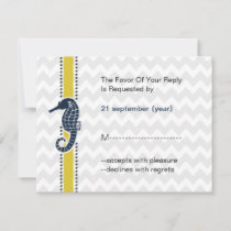 Yellow and Navy Sea Horse Beach Wedding rsvp Invitation