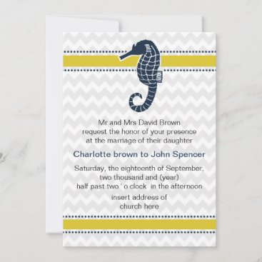 Yellow and Navy SeaHorse Beach Wedding Stationery Invitation