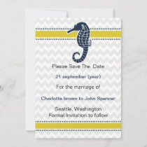 Yellow and Navy SeaHorse Beach Wedding Stationery Invitation