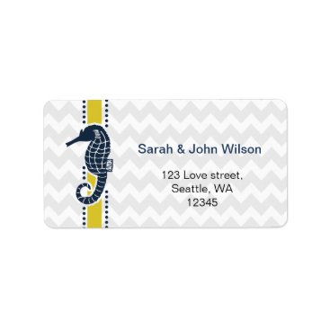 Yellow and Navy SeaHorse Beach Wedding Stationery Label