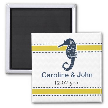 Yellow and Navy SeaHorse Beach Wedding Stationery Magnet
