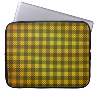 Yellow and olive checkered carbon fiber patterned laptop sleeve