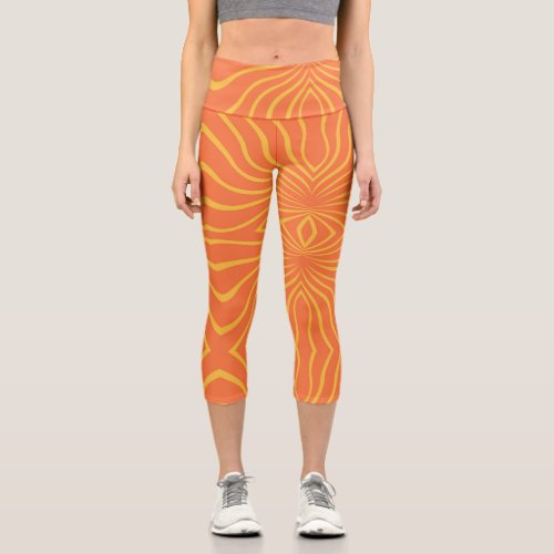 Yellow And Orange Abstract Capri Leggings