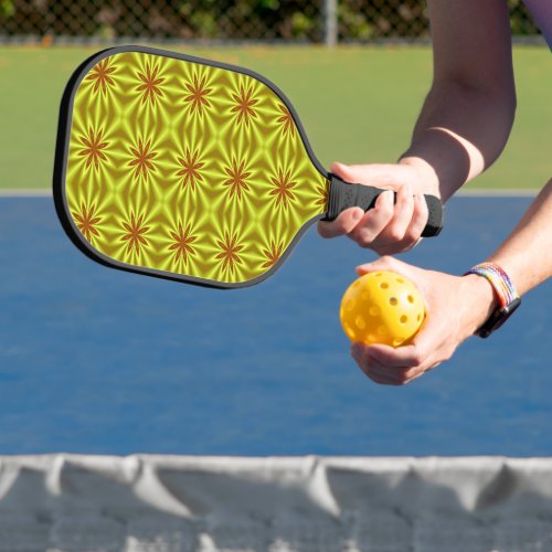 Yellow And Orange Abstract Floral Pattern Pickleball Paddle