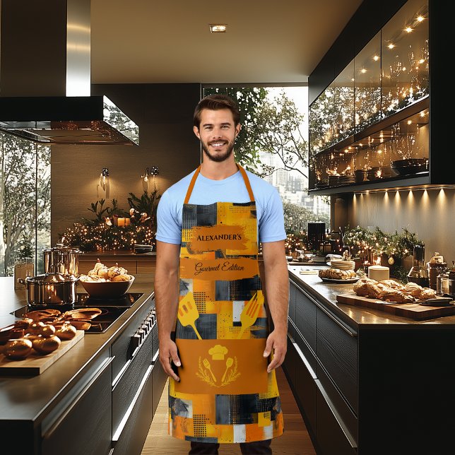 Yellow and Orange Abstract - Modern Bold Kitchen  Apron (Creator Uploaded)