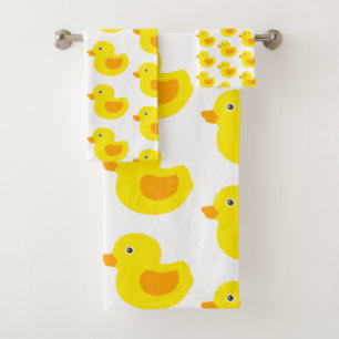 Yellow and Orange Baby Rubber Ducky for Kids Bath Towel Set