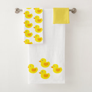 Yellow and Orange Baby Rubber Ducky for Kids Bath Towel Set