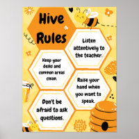Yellow and Orange Bees Classroom Rules Poster