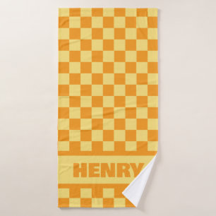 Yellow and Orange Checkerboard Custom Name Towel