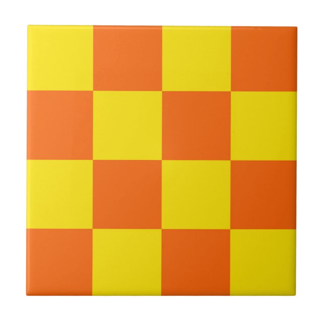 Yellow And Orange Checkered Pattern Design  Ceramic Tile (Front)