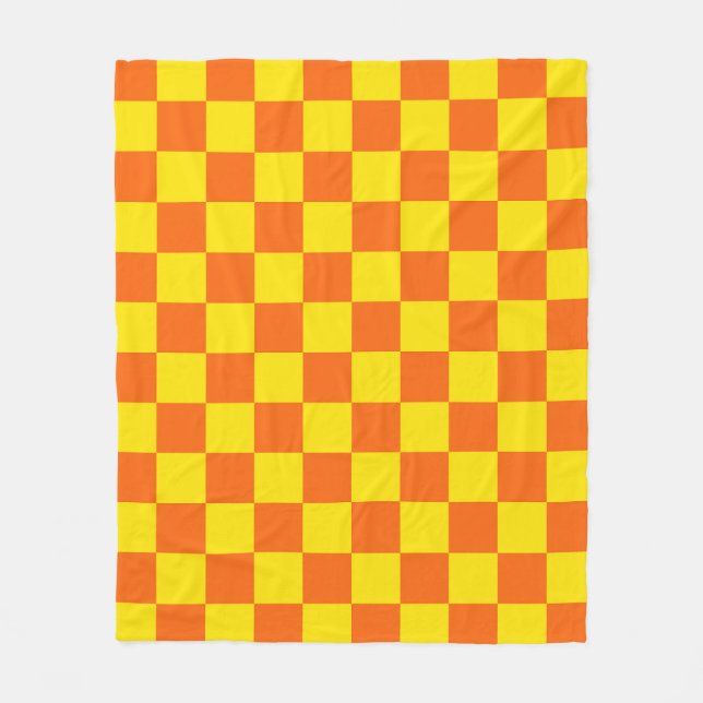 Yellow And Orange Checkered Pattern Design  Fleece Blanket (Front)