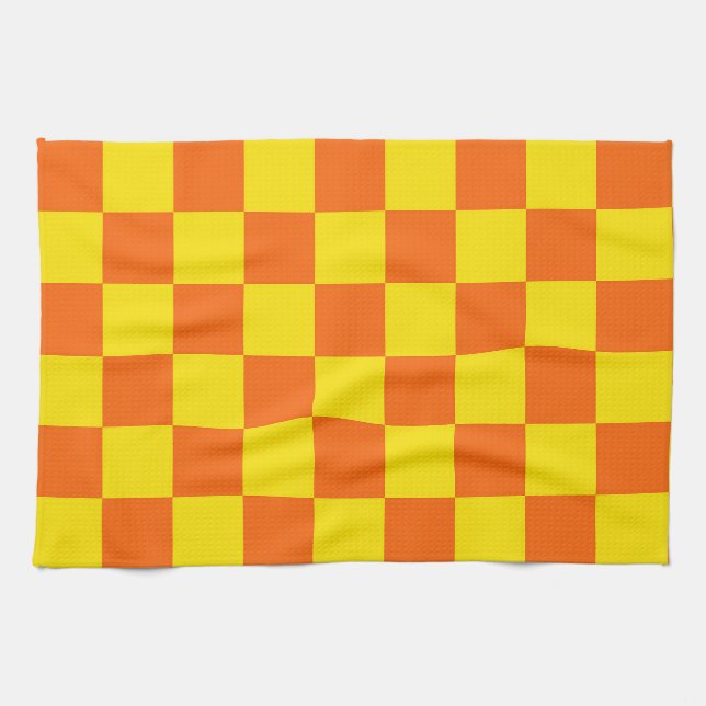 Yellow And Orange Checkered Pattern Design  Kitchen Towel (Horizontal)