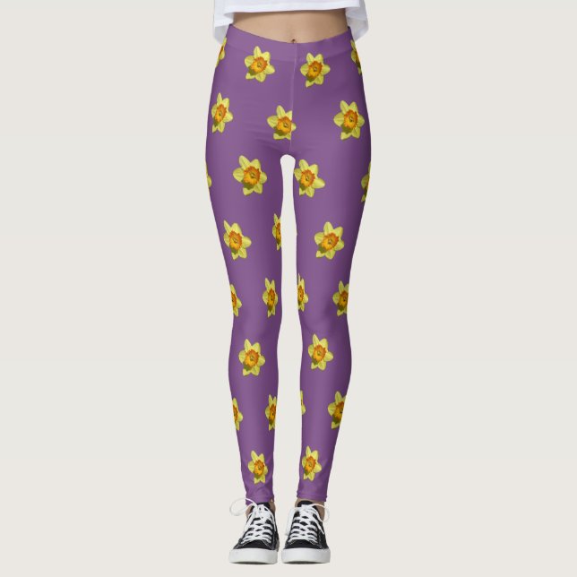 Yellow and Orange Daffodils Pattern Legging (Front)