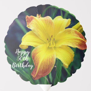 Yellow and orange daylily flower 50th birthday balloon