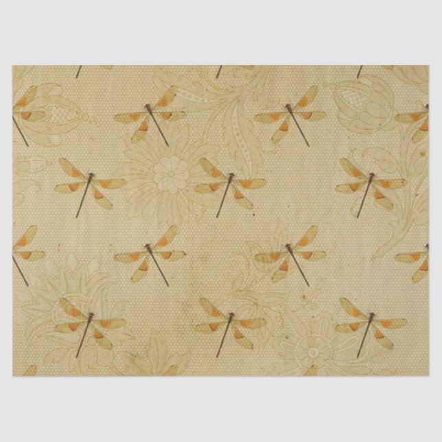 Yellow and Orange Dragonfly Decoupage Tissue Paper (Front)
