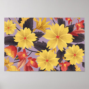 Yellow and Orange Florals on Lavender Backdrop Poster