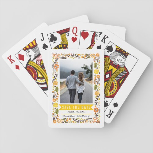 Yellow and orange flowers wedding Save the Date Playing Cards