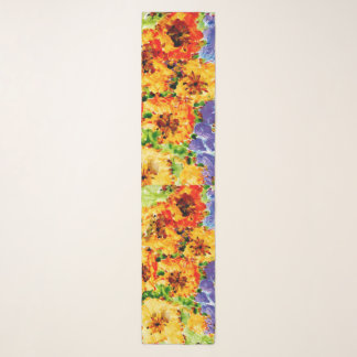 Yellow and orange flowers with purple sky scarf