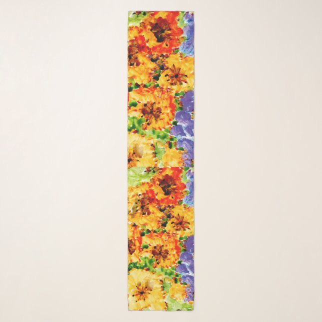 Yellow and orange flowers with purple sky scarf (Front)