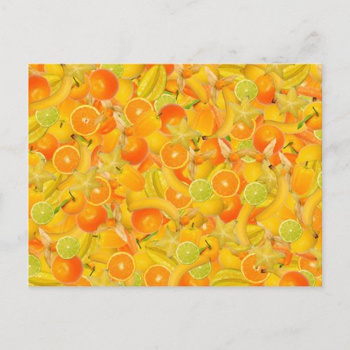 Yellow and orange fruit and vegetables postcard