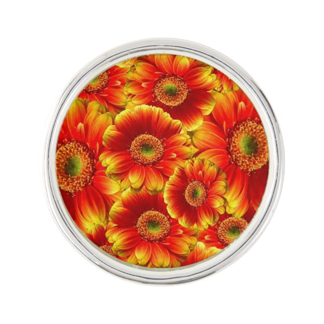 Yellow and Orange Gerbera Daisies Lapel Pin (Front)