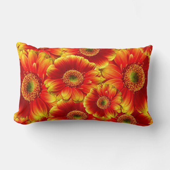Yellow and Orange Gerbera Daisies Lumbar Pillow (Front)