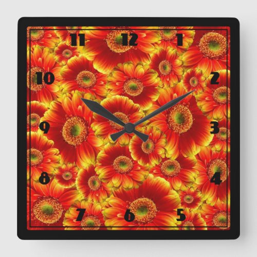 Yellow and Orange Gerbera Daisies Square Wall Clock